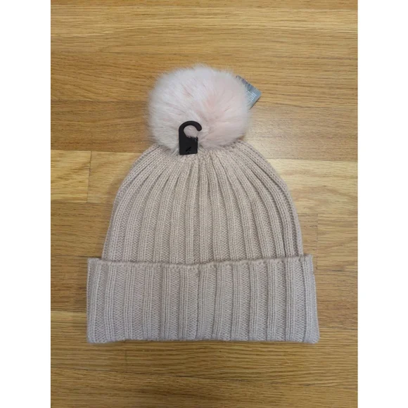 H&M Divided NWT Pom Pom Beanie Winter Hat Pink Dusty Rose - Picture 1 of 3